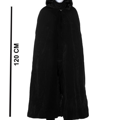 Siyah Kapüşonlu 120 cm Pelerin ve Beyaz Boyanabilir Tam Yüz Maske Siyah Kapüşonlu 120 cm Pelerin ve Beyaz Boyanabilir Tam Yüz Maske