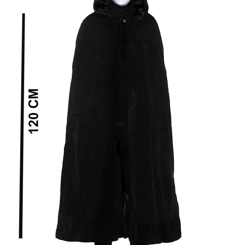 Siyah Kapüşonlu 120 cm Pelerin ve Beyaz Boyanabilir Tam Yüz Maske Siyah Kapüşonlu 120 cm Pelerin ve Beyaz Boyanabilir Tam Yüz Maske