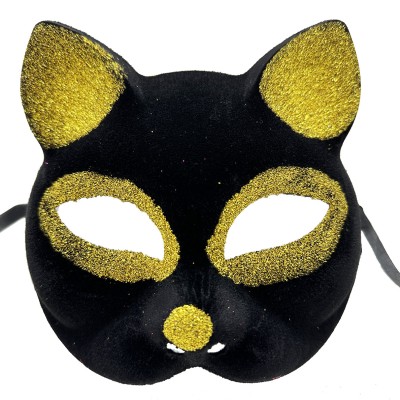 Siyah Renk Gold Simli Kedi Maskesi