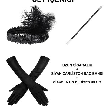 Siyah Retro Charliston Aksesuar Seti Siyah Retro Charliston Aksesuar Seti