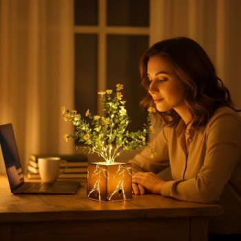 Siyah Saksılı LED Yapay Çiçek Siyah Saksılı LED Yapay Çiçek