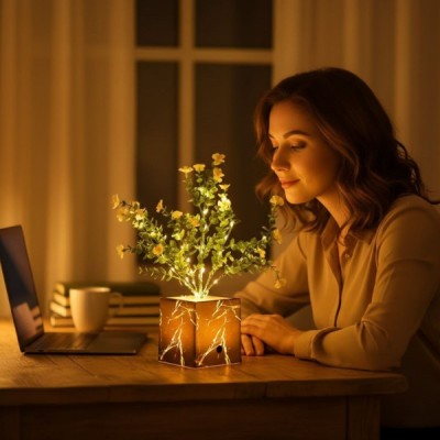 Siyah Saksılı LED Yapay Çiçek Siyah Saksılı LED Yapay Çiçek