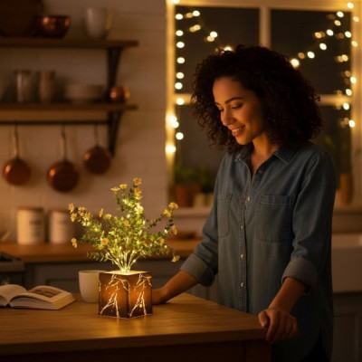 Siyah Saksılı LED Yapay Çiçek Siyah Saksılı LED Yapay Çiçek