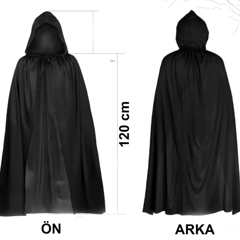 Siyah Uzun Pelerin 120 cm Kapüşonlu Siyah Uzun Pelerin 120 cm Kapüşonlu