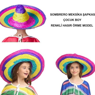 Sombrero Meksika Şapkası Renkli Örme Hasır Çocuk Boy Sombrero Meksika Şapkası Renkli Örme Hasır Çocuk Boy