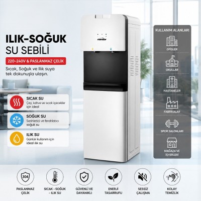 Su Sebili - Sıcak, Ilık ve Soğuk Su Seçenekli - Üstten Yüklemeli Su Sebili - Sıcak, Ilık ve Soğuk Su Seçenekli - Üstten Yüklemeli