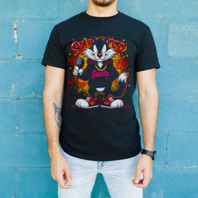 Sylvester Graffiti Baskılı Unisex Siyah Oversize Tişört - 24/1 Penye Sylvester Graffiti Baskılı Unisex Siyah Oversize Tişört - 24/1 Penye