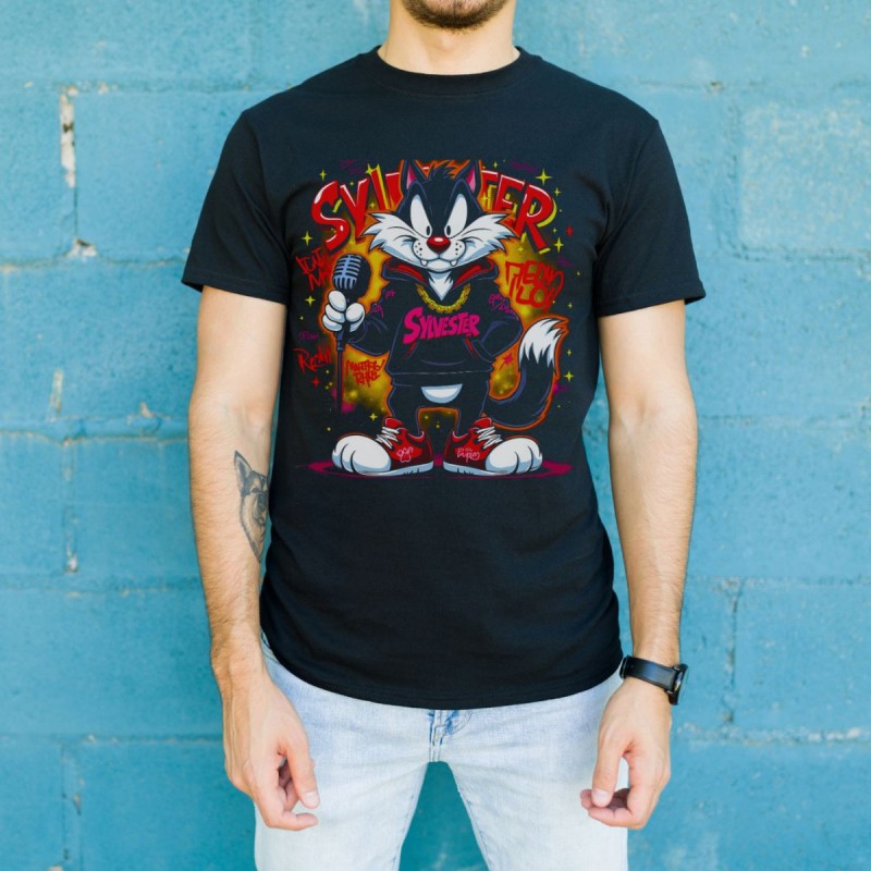 Sylvester Graffiti Baskılı Unisex Siyah Oversize Tişört - 24/1 Penye Sylvester Graffiti Baskılı Unisex Siyah Oversize Tişört - 24/1 Penye