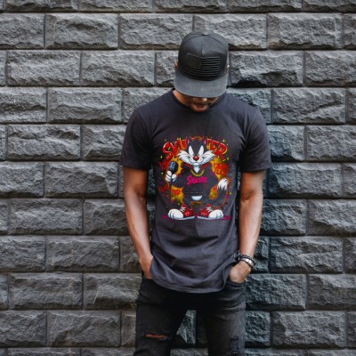 Sylvester Graffiti Baskılı Unisex Siyah Oversize Tişört - 24/1 Penye Sylvester Graffiti Baskılı Unisex Siyah Oversize Tişört - 24/1 Penye
