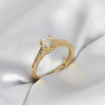 Tek Taş Gold Renk Zirkon Taşlı Model Kadın Yüzük Tek Taş Gold Renk Zirkon Taşlı Model Kadın Yüzük