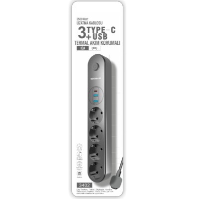 Termal Akım Korumalı 4 Prizli USB Girişli Uzatma Kablosu Termal Akım Korumalı 4 Prizli USB Girişli Uzatma Kablosu
