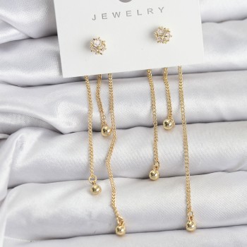 Topçuk Model Gold Renk Pirinç Sallantılı Kadın Küpe Seti Topçuk Model Gold Renk Pirinç Sallantılı Kadın Küpe Seti