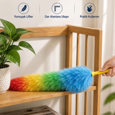 Toz Alma Fırçası - Renkli - Peluş Püsküllü - Pratik Toz Alma Fırçası - Renkli - Peluş Püsküllü - Pratik