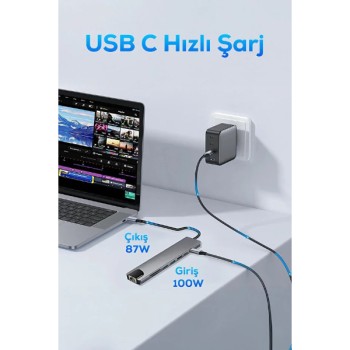 Type C Girişli 8 Port Dönüştürücü Ve Çoklayıcı Type C Girişli 8 Port Dönüştürücü Ve Çoklayıcı