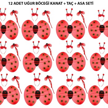 Uğur Böceği Kostüm Seti - Kanat, Taç, Asa 12 Adet Uğur Böceği Kostüm Seti - Kanat, Taç, Asa 12 Adet