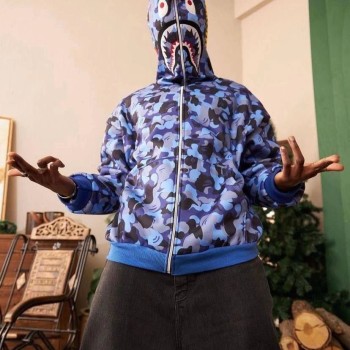 Unisex 2 İplik Bape Kapüşonu Fermuarlı Hırka - Mavi Unisex 2 İplik Bape Kapüşonu Fermuarlı Hırka - Mavi