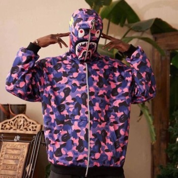 Unisex 2 İplik Bape Kapüşonu Fermuarlı Hırka - Mor Unisex 2 İplik Bape Kapüşonu Fermuarlı Hırka - Mor