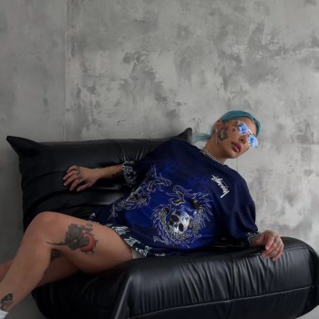 Unisex Bisiklet Yaka Baskılı Oversize T-Shirt - Lacivert Unisex Bisiklet Yaka Baskılı Oversize T-Shirt - Lacivert
