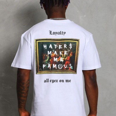 Unisex Oversize Baskılı Bisiklet Yaka T-Shirt - Beyaz Unisex Oversize Baskılı Bisiklet Yaka T-Shirt - Beyaz