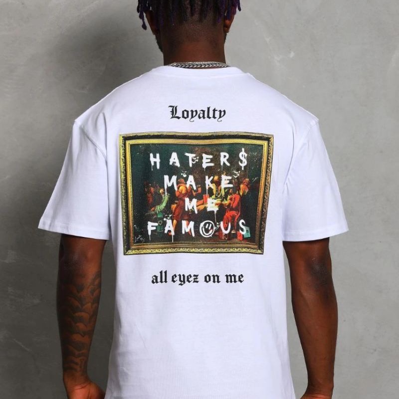 Unisex Oversize Baskılı Bisiklet Yaka T-Shirt - Beyaz Unisex Oversize Baskılı Bisiklet Yaka T-Shirt - Beyaz