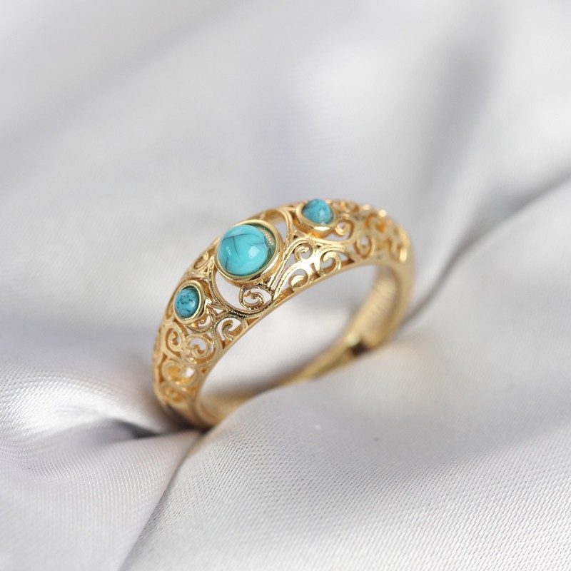 Vintage Model Mavi Taşlı Gold Renk Kadın Yüzük Vintage Model Mavi Taşlı Gold Renk Kadın Yüzük
