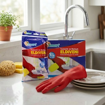 XL Beden Temizlik ve Bulaşık Eldiveni - Doğal Pamuk Astarlı - Plastik XL Beden Temizlik ve Bulaşık Eldiveni - Doğal Pamuk Astarlı - Plastik