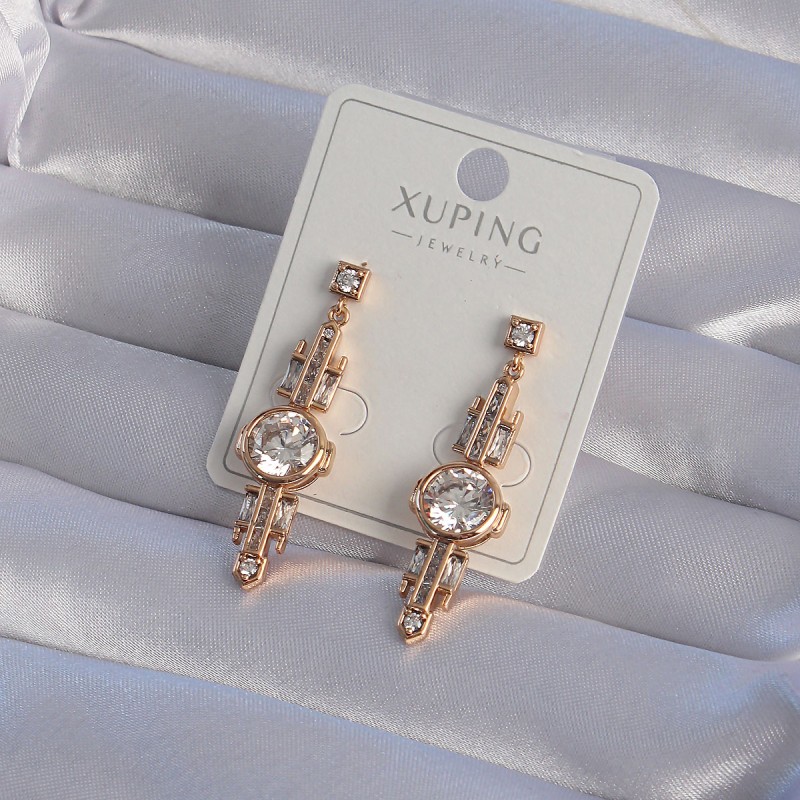XUPİNG Rose Renk Zirkon Taşlı Geometrik Sallantılı Küpe XUPİNG Rose Renk Zirkon Taşlı Geometrik Sallantılı Küpe