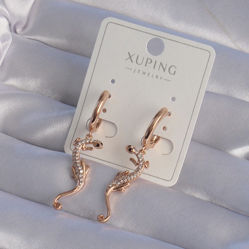 XUPİNG Rose Renk Zirkon Taşlı Kertenkele Model Halka Küpe XUPİNG Rose Renk Zirkon Taşlı Kertenkele Model Halka Küpe