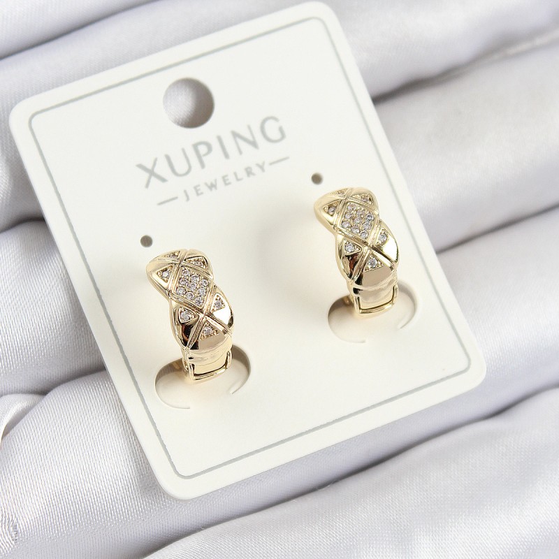Xuping Zirkon Taşlı Geometrik Desenli Halka Model Gold Renk Kadın Küpe Xuping Zirkon Taşlı Geometrik Desenli Halka Model Gold Renk Kadın Küpe