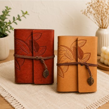 Yaprak Desenli Retro Deri Defter - Vintage Ajanda Yaprak Desenli Retro Deri Defter - Vintage Ajanda