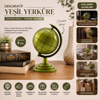 Yeşil Eskitme Dünya Biblosu - Metal - Küçük Boy - Dekoratif Süs Eşyası Yeşil Eskitme Dünya Biblosu - Metal - Küçük Boy - Dekoratif Süs Eşyası