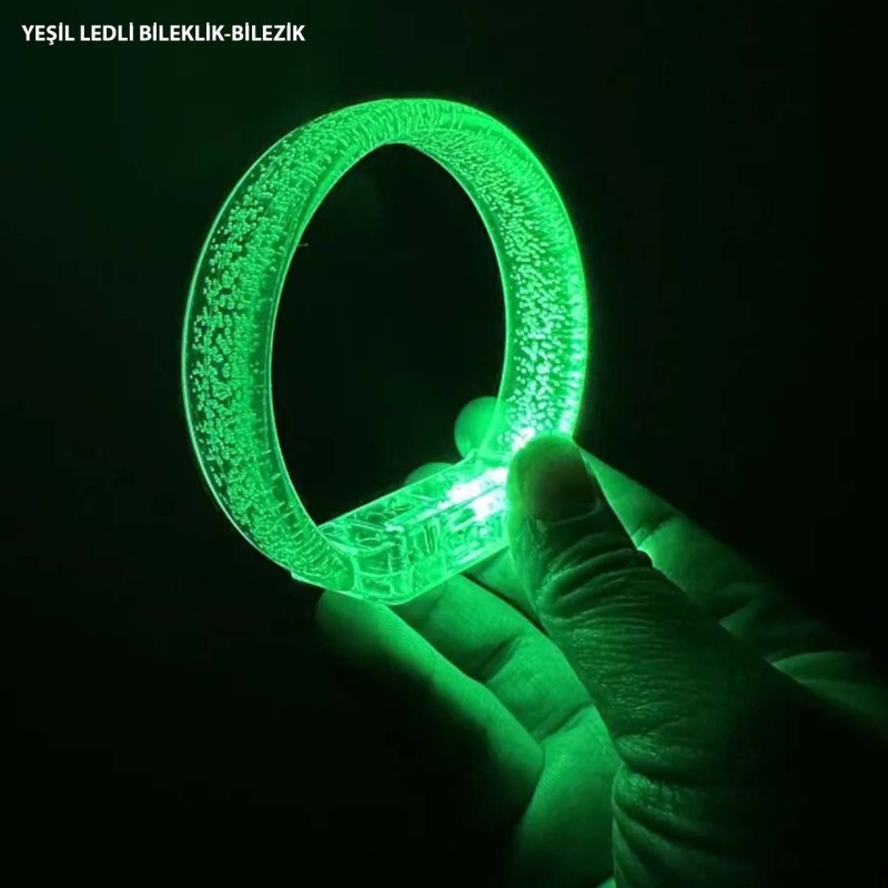 Yeşil Led Işıklı Baskı Yapılabilen Pilli Bileklik Bilezik