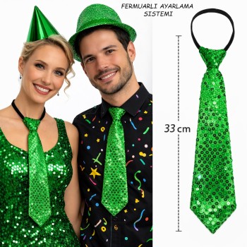 Yeşil Renk Pul Payetli Işıltılı Parti Kravatı 33 cm Yeşil Renk Pul Payetli Işıltılı Parti Kravatı 33 cm