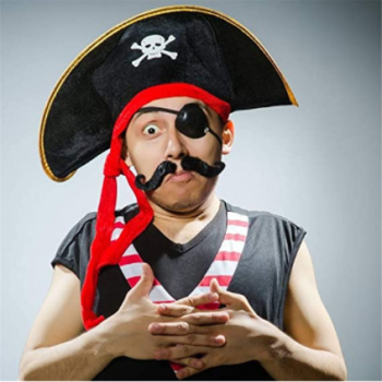 Yetişkin Boy Kadife Kaptan Jack Sparrow Korsan Şapkası ve Plastik Korsan Göz Maskesi Yetişkin Boy Kadife Kaptan Jack Sparrow Korsan Şapkası ve Plastik Korsan Göz Maskesi