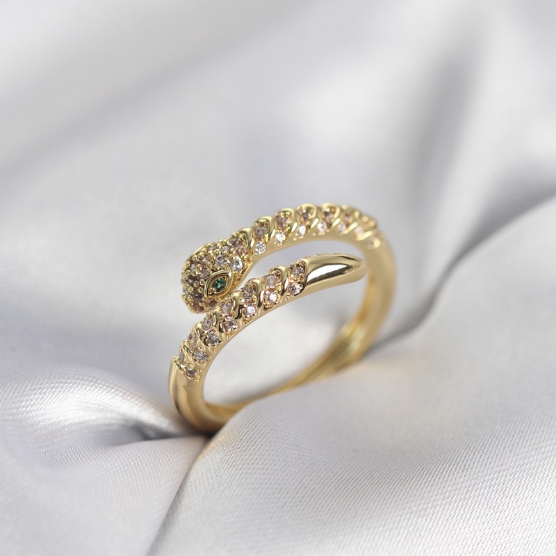 Yılan Model Gold Renk Zirkon Taşlı Kadın Yüzük