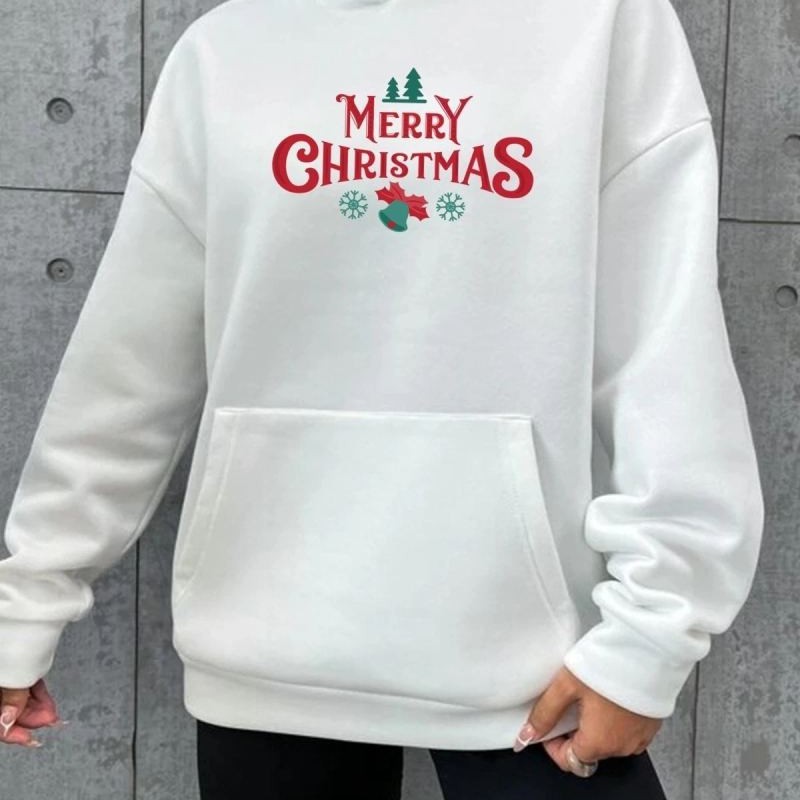 Yılbaşı Merry Christmas Baskılı Oversize Kapüşonlu Sweatshirt Hoodie - Beyaz Yılbaşı Merry Christmas Baskılı Oversize Kapüşonlu Sweatshirt Hoodie - Beyaz