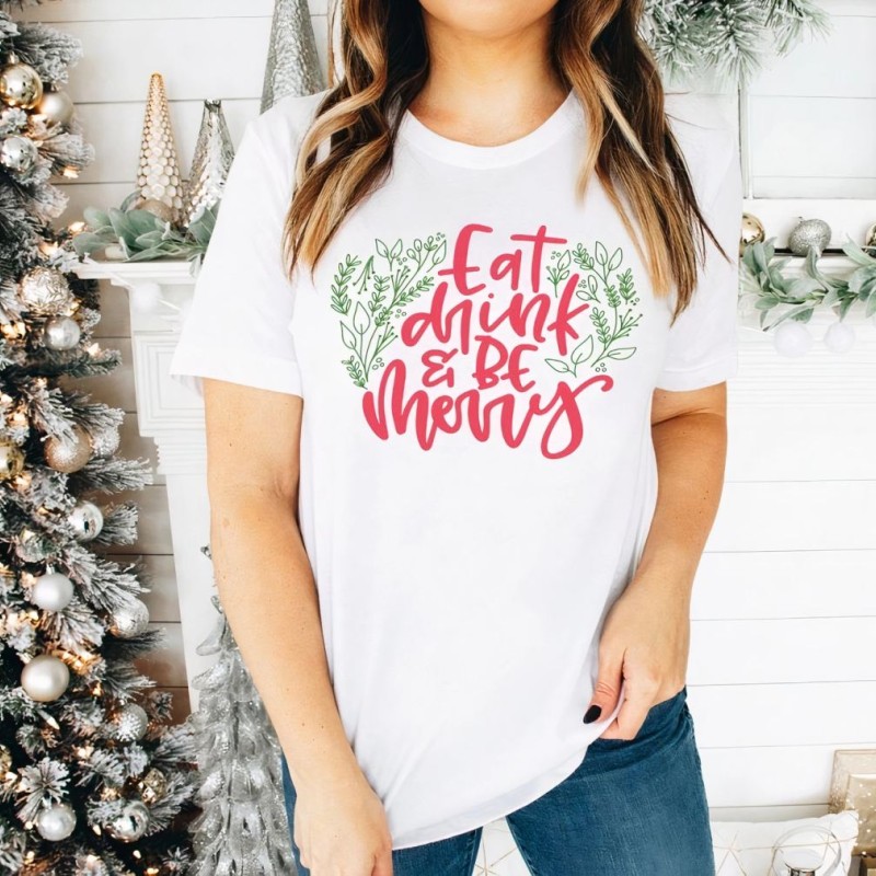 Yılbaşı Noel Baskılı Kısa Kollu Oversize Bisiklet Yaka T-shirt - Beyaz Yılbaşı Noel Baskılı Kısa Kollu Oversize Bisiklet Yaka T-shirt - Beyaz