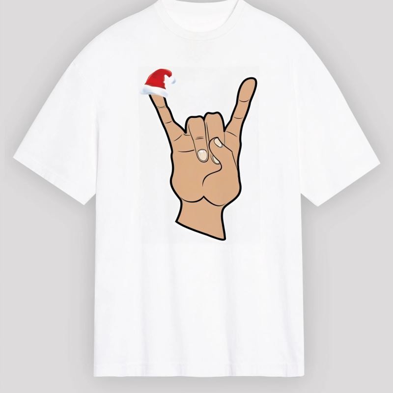 Yılbaşı Noel Başlıklı Serçe Parmak Baskılı Oversize Bisiklet Yaka T-shirt - Beyaz Yılbaşı Noel Başlıklı Serçe Parmak Baskılı Oversize Bisiklet Yaka T-shirt - Beyaz