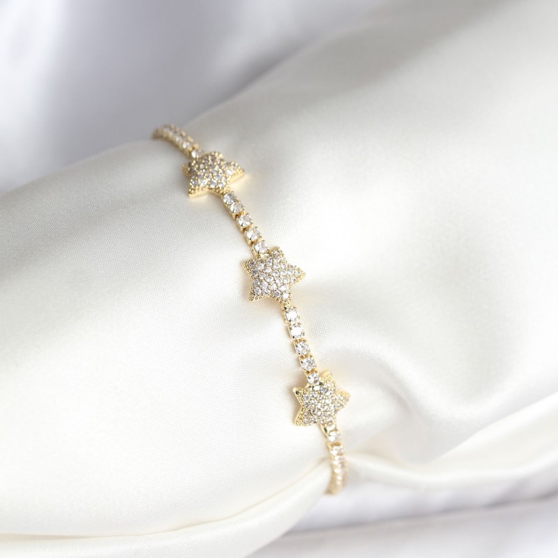 Yıldız Model Zirkon Taşlı Gold Renk Pirinç Su Yolu Kadın Bileklik Yıldız Model Zirkon Taşlı Gold Renk Pirinç Su Yolu Kadın Bileklik
