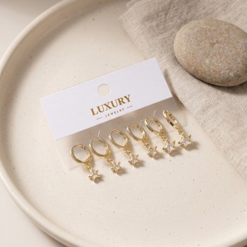 Yıldız Zirkon Taşlı Gold Renk Pirinç Set Küpe Yıldız Zirkon Taşlı Gold Renk Pirinç Set Küpe