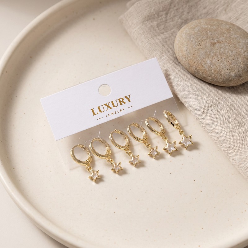 Yıldız Zirkon Taşlı Gold Renk Pirinç Set Küpe Yıldız Zirkon Taşlı Gold Renk Pirinç Set Küpe