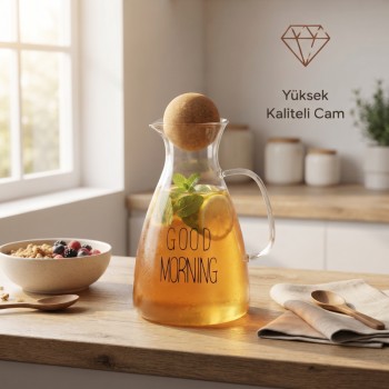 Yuvarlak Mantar Kapaklı Sürahi - 1500 ml - Yüksek Kaliteli Cam Yuvarlak Mantar Kapaklı Sürahi - 1500 ml - Yüksek Kaliteli Cam