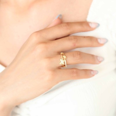 Zirkon Taşlı Altın Kaplama Kelebek Kadın Yüzük Zirkon Taşlı Altın Kaplama Kelebek Kadın Yüzük