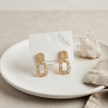 Zirkon Taşlı Gold Renk Pirinç Vintage Kadın Küpe Zirkon Taşlı Gold Renk Pirinç Vintage Kadın Küpe