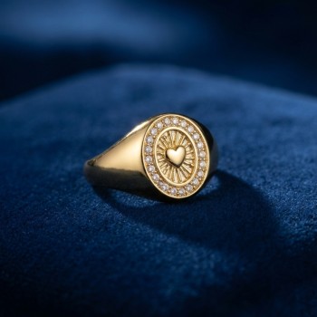Zirkon Taşlı Kalp Detaylı Gold Renk Kadın Yüzük