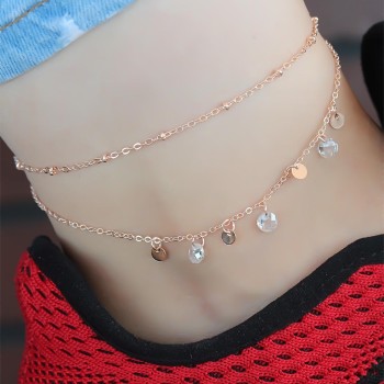 Zirkon Taşlı Rose Renk Çift Zincirli Hal Hal